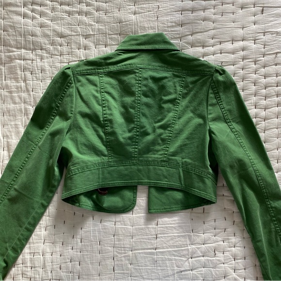 London Jean Chino Stretch Green Cropped Jean Jacket Size S - Picture 9 of 9